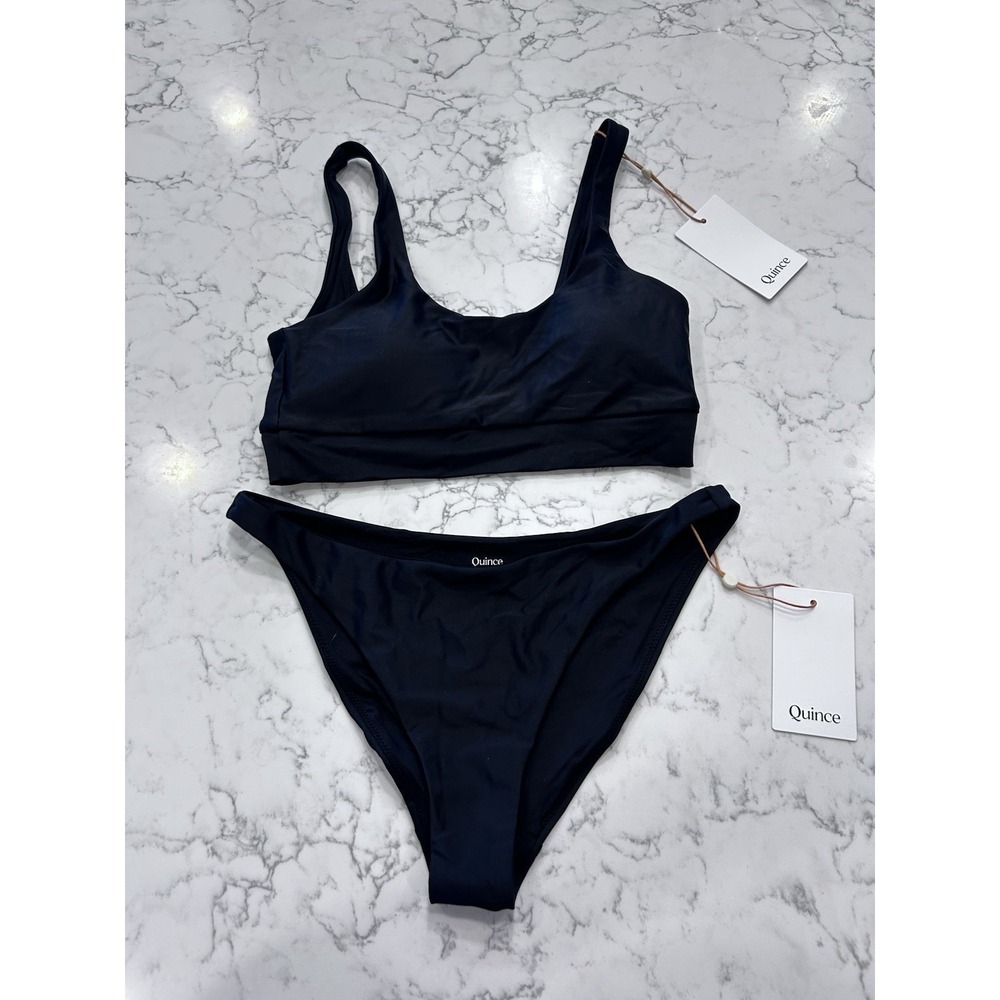 NWT Quince Black Italian Tank‎ Bikini Top 8 Low Rise Bottom Set Size XS